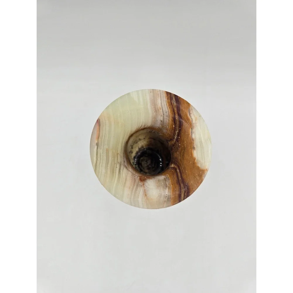 Vintage Onyx Bud Vase‎ Natural Banded Brown Stone 6 Inch Decor